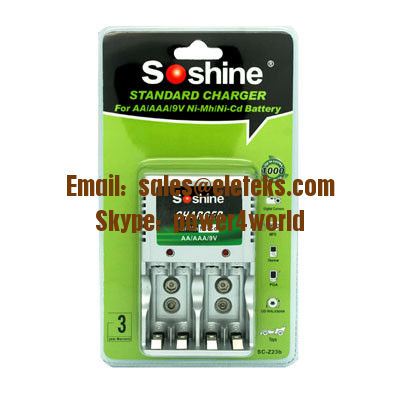 Soshine AAA/AA/9V NI-MH Compact Battery Charger for AAA,AA 1-2pcs 9V Ni-Cd/Ni-MH batteries
