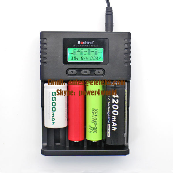 Soshine H4 LCD Charger for Li-ion/NiMH/ LiIFePO4 battery 14500 18350 18650 26650 AA AAA C
