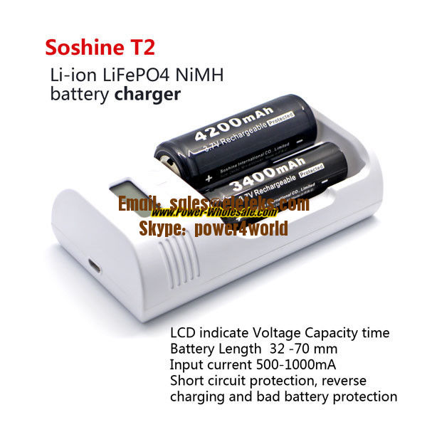 Soshine T2 LCD charger for Li-ion Ni-MH LiFePO4 26650 18650 14500 16340 C AA AAA batteries
