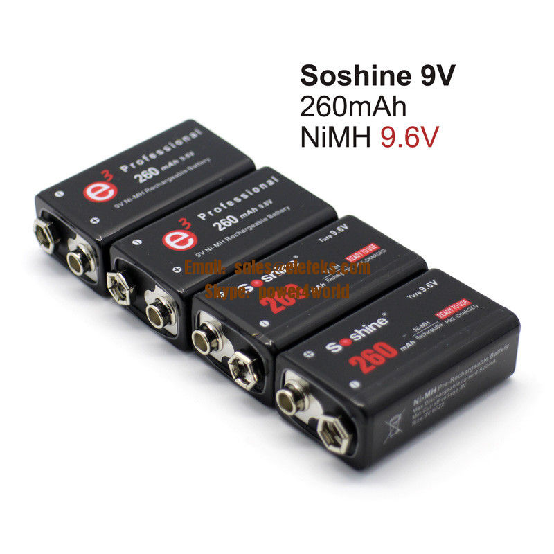 Soshine 9V 6F22 Ni-MH Rechargeable Battery: 260mAh 9.6V