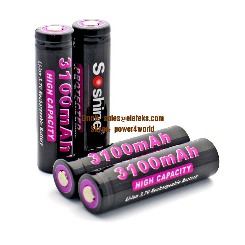 high capacity rechargeable battery: Soshine 3.7V Li-ion 18650 3100mAh Protected Battery